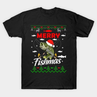 Ugly Fishing Christmas Bass Fish Merry Fishmas Pajama T-Shirt